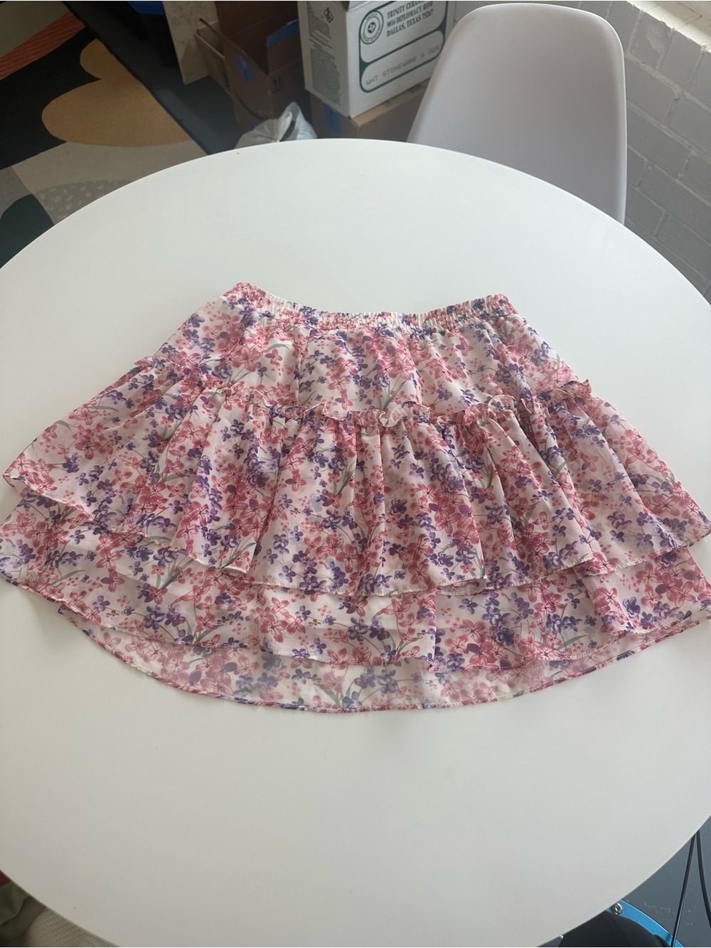 Floral Tiered Ruffle Mini Skirt - Pink and purple